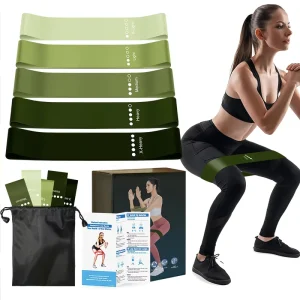 Green 5-Piece Latex Exercise Band Set for Yoga, Strength Training and Rehabilitation