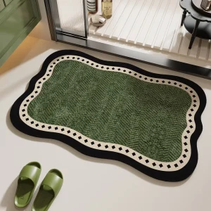 Green Vintage-Style Bathroom Non-Slip Absorbent Quick-Drying Floor Mat with Digital Printing for Toilet Entrance