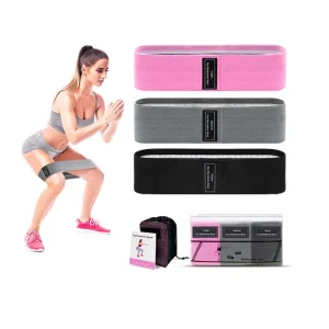 Grey Latex Fabric Resistance Bands 3-Piece Set for Exercise Yoga Glute Training with Bag