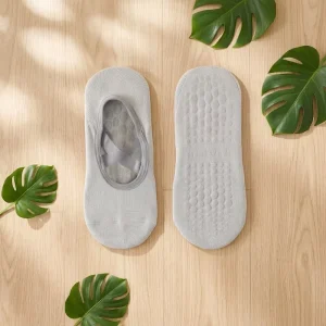 Grey Melange Knitted Cotton Pilates and Yoga Ankle Socks with Non-Slip Sole