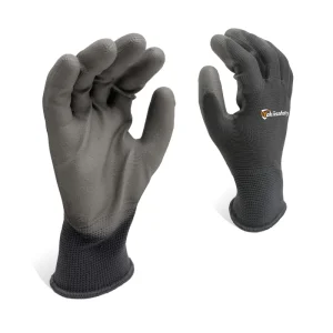 Grey PU-Coated Work Gloves 13 Gauge Polyester Knit Anti-Slip CE 4131 for Electronics