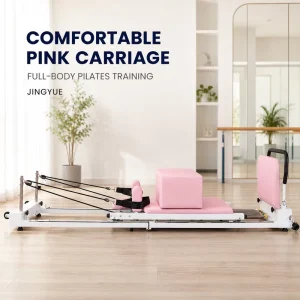 Grey Pink Iron Foldable Pilates Reformer Machine Home Studio Fitness Equipment Set