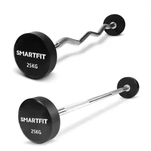 Gym Custom PU Urethane Fixed-Weight Barbell Set, Straight EZ Curl