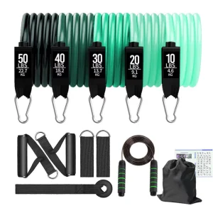Gym Fitness Workout Toning Tube Kit Physical Therapy Elastic Bodybuilding Rubber Band Exercise Set 11PCS Resistance Bands