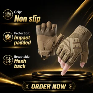 Half-Finger Softshell Tactical Gloves with Microfiber, Black, Thick Palm Pad, Shock-Absorbing and Impact-Resistant