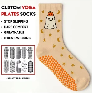 Halloween Crew Yoga Socks with Ghost Custom Logo Personalized Grip Pilates Socks ODM Supply