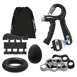Hand Grip Strengthener Workout Kit with Resistance Hand Gripper, Finger Exerciser, Finger Stretcher, Grip Ring and Ball