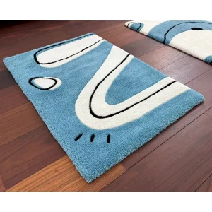 Hand-Tufted Blue Multicolored Abstract Pattern Anti-Fatigue Cut-Pile Anti-Slip Carpet Rug