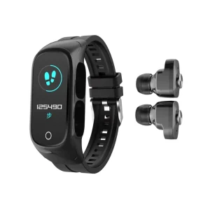 Heart Rate Fitness Tracker and Blood Pressure Monitor Smartwatch with 2-in-1 Earphones, N8