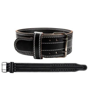 Heavy Duty Cowhide Leather Gym Belt with Safety Lever Buckle and Adjustable Back Support
