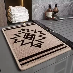 Heavy Duty Linen Textured Cushioned Non-Slip Bath Mat Small Quick-Dry Absorbent Bathroom Floor Mat