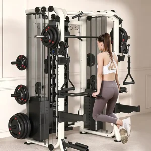 Heavy Duty Steel Smith Machine with Functional Trainer Power Cage and Squat Rack for Home Full Body Workout