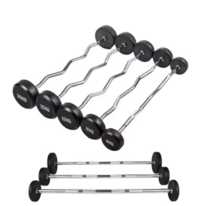 Heavy-Duty Weightlifting Barbell Set with Straight and Curved Bars
