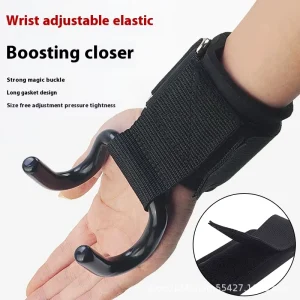 Heavy Metal Lifting Hooks with Neoprene Wrist Straps for Weight Training