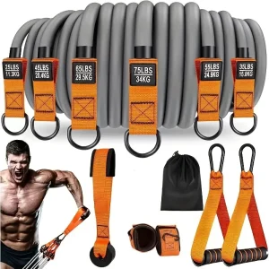 Heavy Resistance Bands with Handles Set for Muscle Training, Strength, Yoga, and Home Gym