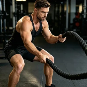 Heavy Terylene Weighted Battle Rope, Custom Size, Black/Yellow, for Gym Strength Training