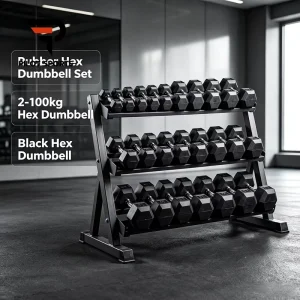Hex Rubber-Coated Dumbbell with Cast-Iron Core, 0.5-100 kg, for Commercial and Home Gyms