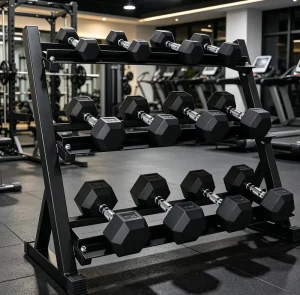 Hex Rubber Coated Dumbbell with Steel Core Anti Slip Chrome Grip and Anti Roll Design for Fitness Training