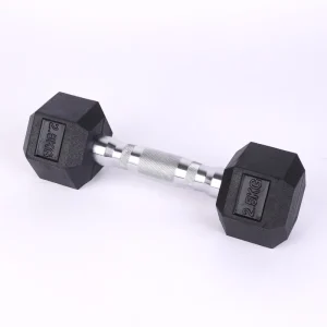 Hex Rubber-Coated Dumbbells with Knurled Chrome Metal Handles, Non-Rolling, KG Embossed, for Gym Strength Training