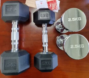 Hex Rubber Dumbbell Set with Solid Cast Iron Core for Strength Training
