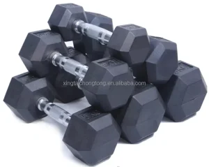 Hex Rubber Dumbbell and Barbell Free Weights Set, 5-40 kg