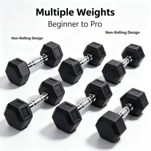 Hex Rubber Dumbbells Anti Roll Rubber Encased Hand Weights Home Garage Gym Strength Training Dumbbell