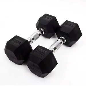 Hex-Shaped Rubber-Coated Cast Iron Fixed-Weight Dumbbells