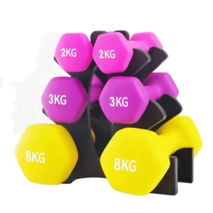 Hexagon Dumbbell Set with Small Neoprene Dumbbell Set and Rack