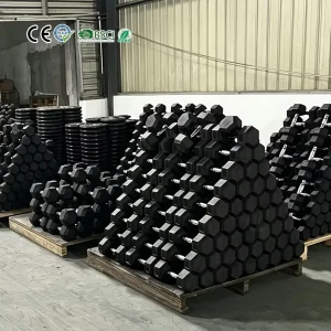 Hexagon Rubber-Coated Cast Iron Dumbbells with Stainless Steel Knurled Handles