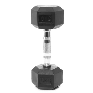 Hexagonal Rubber-Coated Dumbbells with Chrome-Plated Cast Iron Heads and Non-Slip Grip