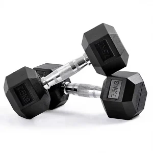 Hexagonal Rubber-Coated Solid Cast-Iron Dumbbells