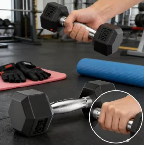 Hexagonal Rubber-Coated Steel Dumbbell 1KG Export Quality Men’s Gym Home Women’s Student Universal