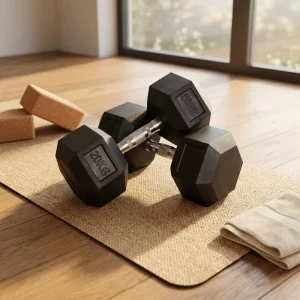 Hexagonal Rubber Dumbbell Pair Heavy Duty Anti Slip Chrome Knurled Grip Home Gym Strength Workout Weightlifting Fitness
