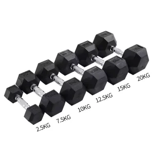 Hexagonal Rubber Dumbbell Set for Weightlifting and Fitness