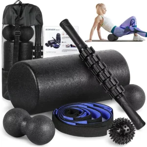 High-Density EPP Foam Roller Set with 30cm and 45cm Rollers, Massage Ball, Stick, Stretching Strap, and Peanut
