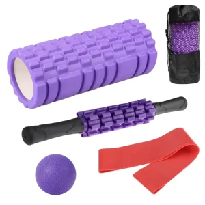 High Density EVA Yoga Foam Roller with Resistance Band, Massage Ball and Massage Bar
