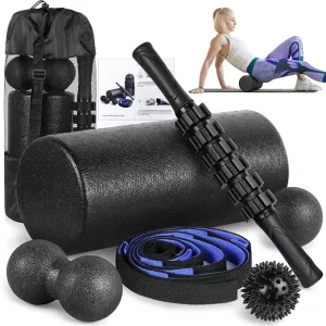 High-Density Foam Roller Set with Massage Ball, Massage Stick, Stretching Strap, and Peanut Massage Ball