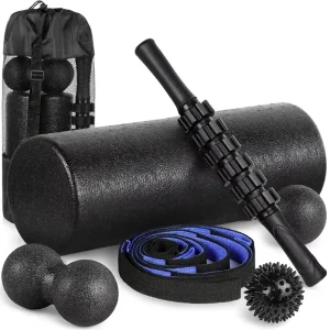 High-Density Foam Roller Set with Stretching Strap and Massage Ball for Whole-Body Deep Tissue Massage