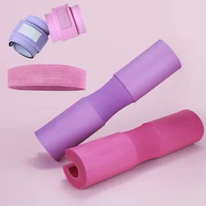 High-Density Foam Squat Barbell Pad Set with Hip Thrust Fabric Resistance Loop Band and Ankle Straps