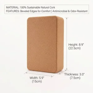 High-Density Natural Cork Yoga Block with Non-Slip Stable Support for Alignment