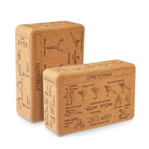 High Density Non Slip Anti Moisture Cork Yoga Block with Poses Natural Beginners Postures Guide Balance Cork Yoga Block