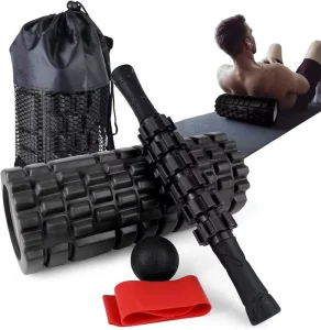High-Density Yoga Foam Roller Set 33 x 14 cm with Resistance Band and Vibrating Massage