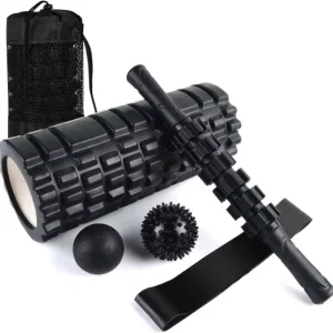 High-Density Yoga Foam Roller Set with Muscle Resistance Band and Massage Stick Portable Pilates Fitness Recovery Kit