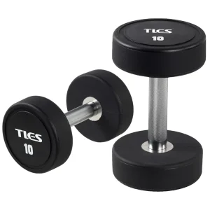 High Quality Commercial Deluxe Round Urethane Dumbbells 5 lb to 100 lb with Professional Knurling 20 Pairs CPU Dumbbells