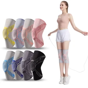 High Quality Fitness Basketball Silicone Breathable Knitted Knee Brace with Gel Pads and Compression Protection