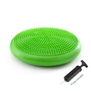 High Quality PVC Inflatable Green Massage Balance Cushion Wobble Disc 34cm Diameter 900g for Fitness Training Waterproof Pump
