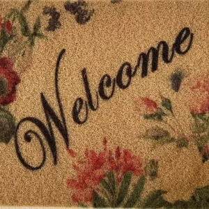 High-Simulation Coir Non-Slip Front Door Mat with Welcome Text, 18 x 30 in