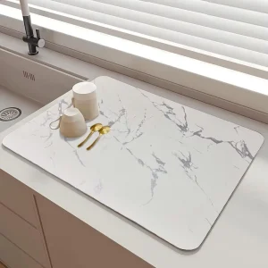 High Water Absorption Cushioned Floral Kitchen Mat with Rubber Non-Slip Backing Washable Dish-Drying Mat