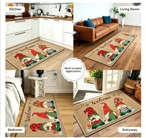 Holiday Gnome Welcome Floor Mat Non-Slip Rubber Back Multi-Scene Kitchen Entry Rug