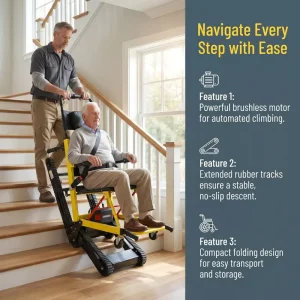 Home Care Lightweight Portable Folding Lift Rubber Track Electric Stair Climbing Wheelchair for Disabled Motorized